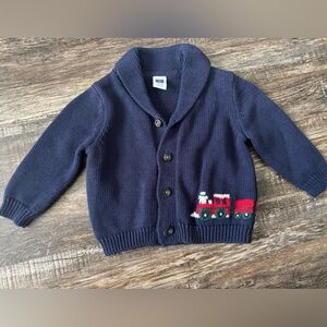 Janie & Jack Navy Blue Knit Cardigan with Red Train